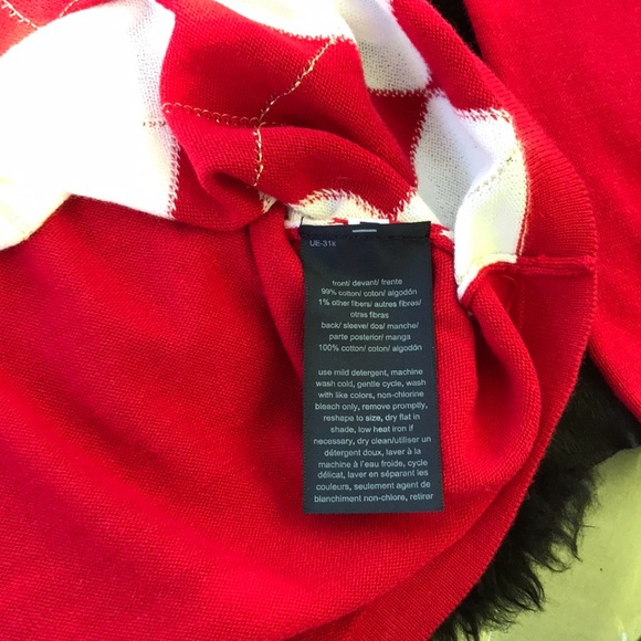 Tommy Hilfiger Red White Metallic Gold Argyle V-Neck Sweater L Large Women’s - Picture 9 of 13